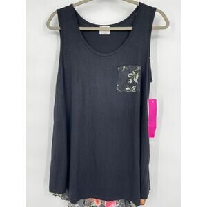 Sirenlily Maternity Womens Black Floral Back Sleeveless Blouse Shirt Top NEW XL